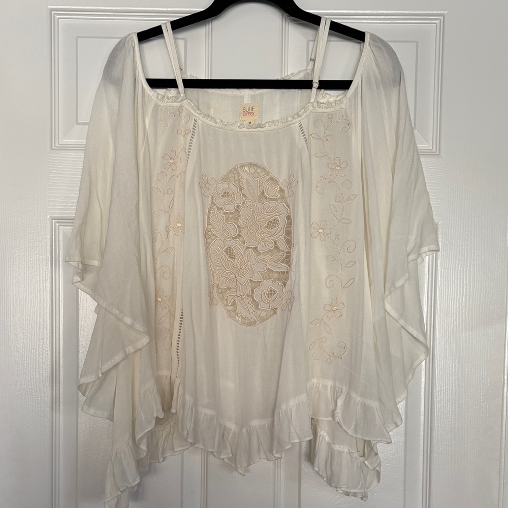 Surf Gypsy Cream Embroidered Blouse
